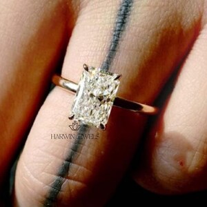 3CT Radiant Cut Moissanite Diamond Engagement Ring Tulip Setting Hidden Diamond Bridal Matching Ring 14K Solid Gold Solitaire Wedding Ring