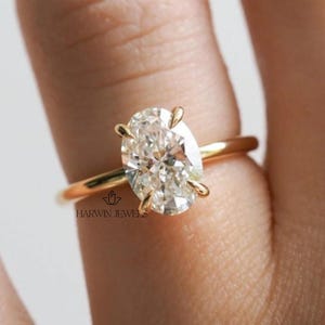 2.00CT Oval Cut Hidden Halo Engagement Ring 14K Solid Gold Simple Oval Solitaire Ring Moissanite Hidden Halo Wedding Proposal Ring for Women