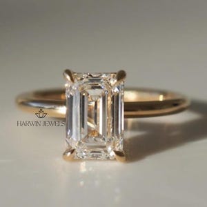 2CT Emerald Cut Moissanite Engagement Ring Emerald Cut Engagement Ring Emerald Cut Solitaire Ring Promise Ring Minimalist Ring Gold Ring