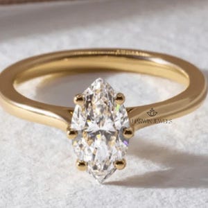 Solitaire Marquise Cut Moissanite Engagement Ring, Cathedral Setting Wedding Ring, Marquise Proposal Ring, Anniversary Ring Gift for Women