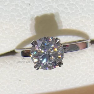 3.0CT Round Moissanite Engagement Ring, Hidden Halo Solitaire Round Cut Ring, Claw 4-Prong 14K White Gold Moissanite Wedding Ring For Women.