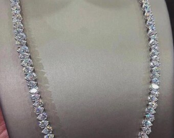 5X7 MM Pear Shape Moissanite Tennis Necklace 18Inch 925 Silver - Customer Order