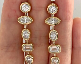 Multi Shape Moissanite Diamond Women's Earrings, Dangle Drop Earrings