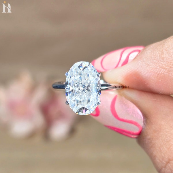 Anello di fidanzamento ovale con moissanite da 3,50 carati e montatura a 4 griffe, regalo di anniversario, fede nuziale di grande impatto per lei.