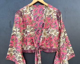 Boho Silk Wrap Top: Bell Sleeve Hippie Blouse