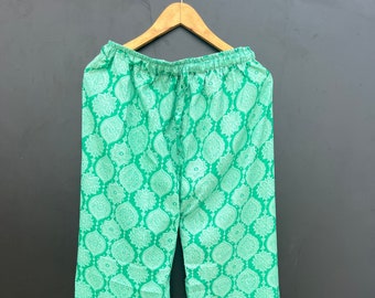 Green Floral Print Silk Pajama Pants, Women Lounge Pants, Beach Pants, Floral Trouser, Boho Festival Pants, Harem Pants( Fit S to L Size)