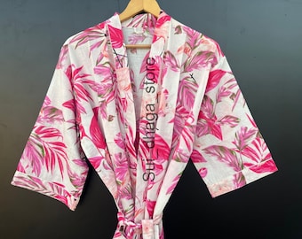 Flamingo Cotton Kimono Dress, Bath Robe Kimono, hand Block Printed Cotton Kimono, Shower Robe, Cotton Kimono Robe, Dressing Gown, Robes