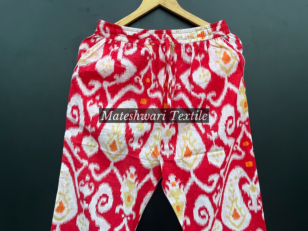 comfort fit cotton pants - pop orange ikat main image 1