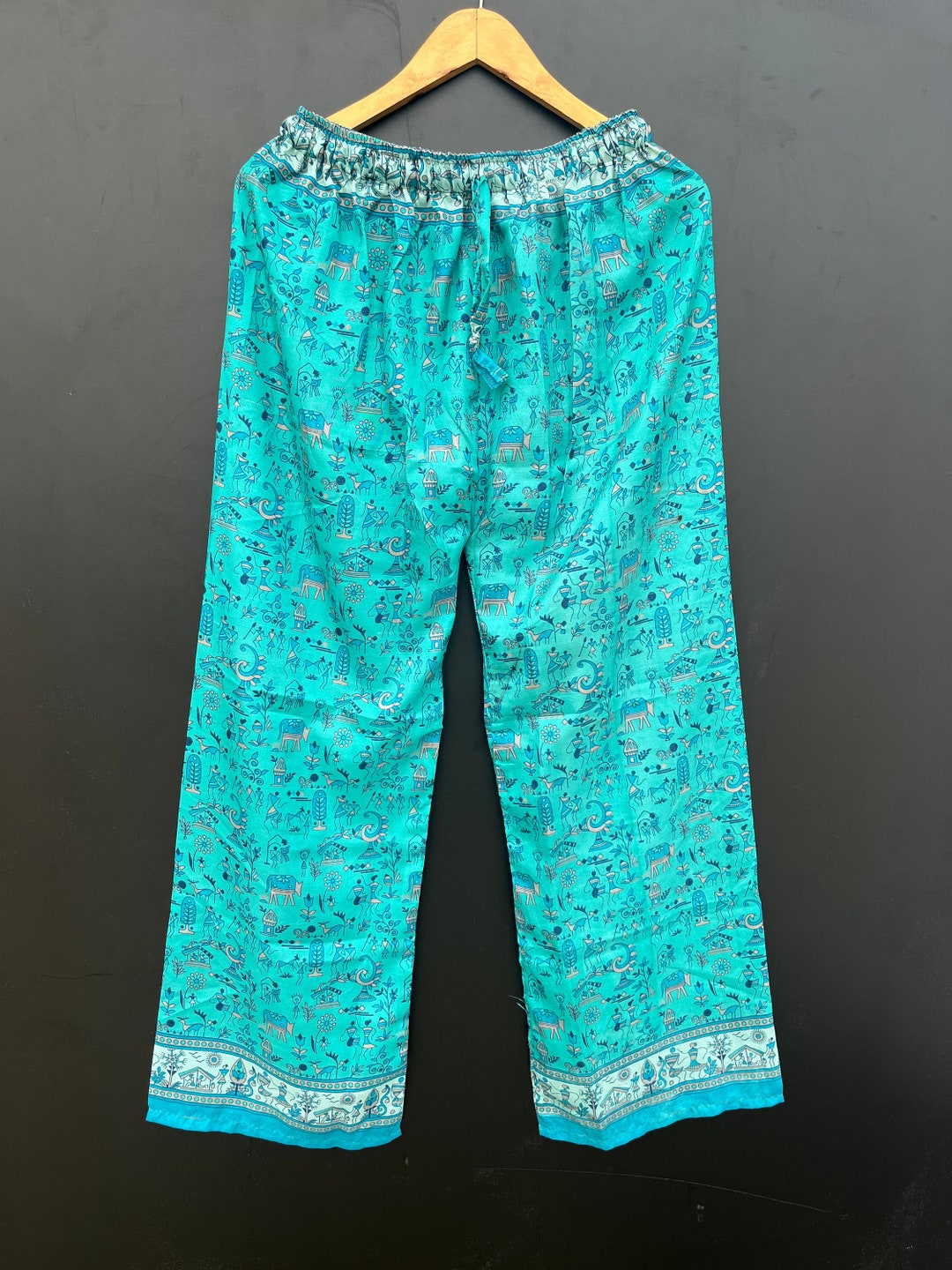 Sky Blue Floral Print Silk Pajama Pants Women Lounge Pants Etsy