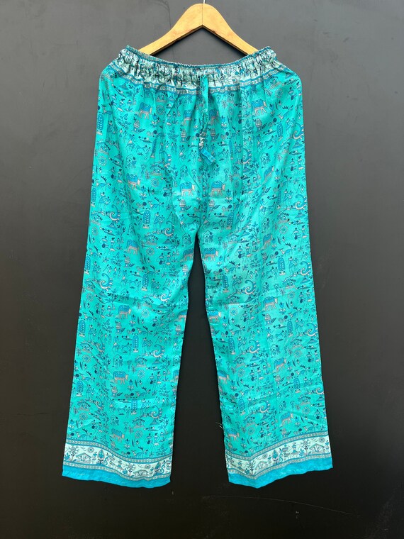 Sky Blue Floral Print Silk Pajama Pants Women Lounge Pants Etsy