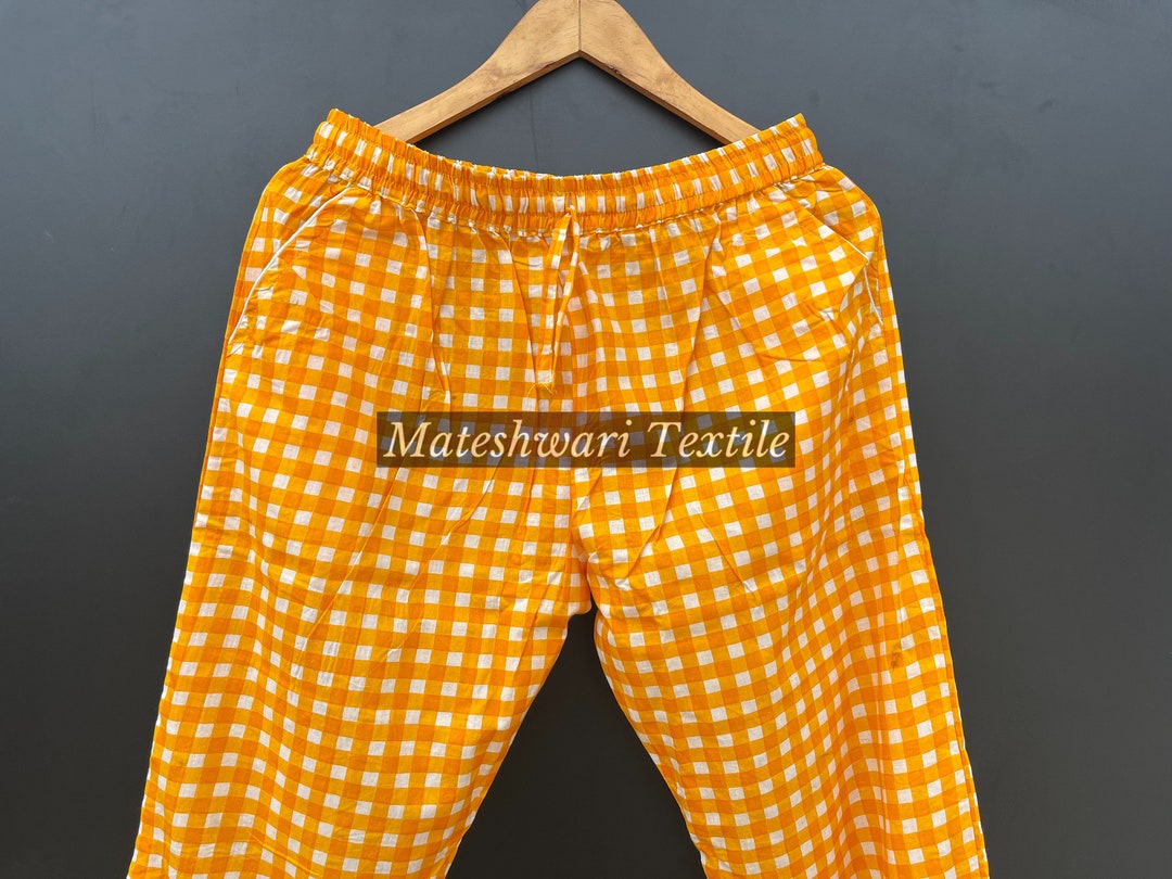 Check Print Cotton Pajama Pants, Women Lounge Pants, Beach Pants, Floral Trouser, Boho Trouser