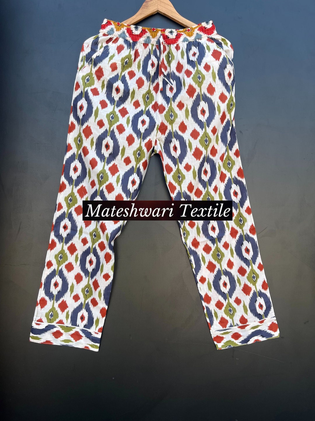 Ikat Look Pants with Elastic Waist and Pockets