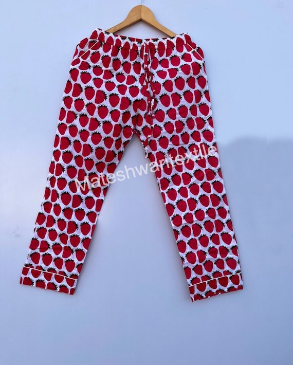 Express Delivery strawberry Print Cotton Pajama Pants Women Lounge Pants Beach Pants Floral Trouser Boho Festival Pants cotton Pant Etsy UK