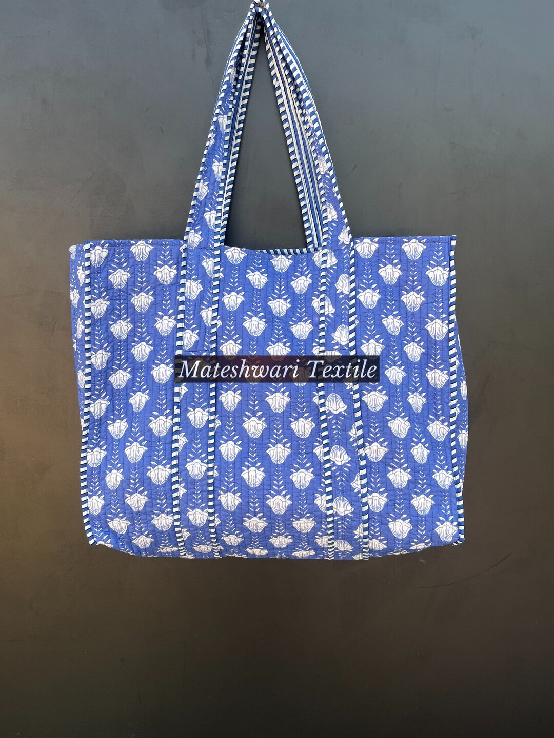 Buy Handmade Block Print Quilted Cotton Tote Bag: Boho Shopping Bag Online  in India