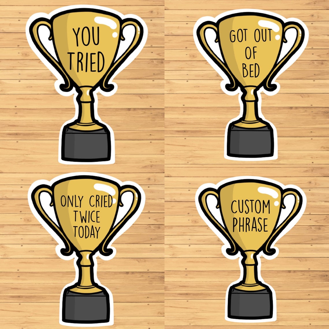 Funny Trophy Sayings Sticker Water Resistant Personalized Etsy