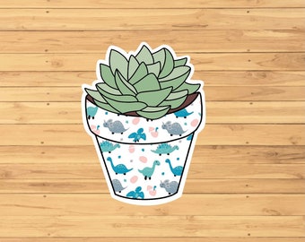 Succulent In Dinosaur Pot Sticker - Water Resistant - Personalized Gifts - Sticker for Laptop - Sticker Hydroflask - Plant Sticker
