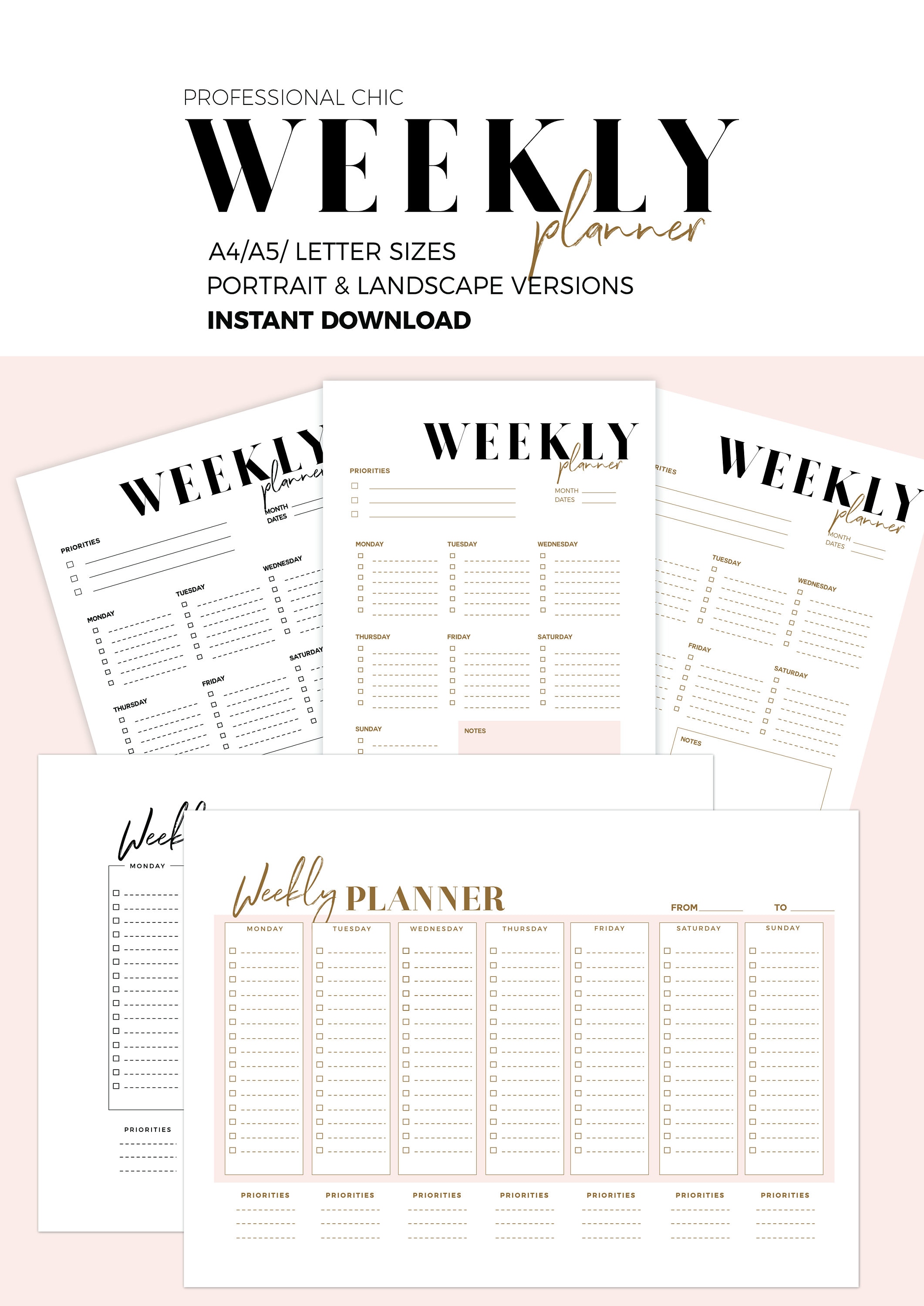 Weekly Planner, Printable Weekly Agenda Template, Download Printable