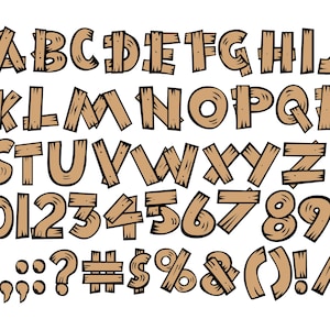 Alfabeto SVG de madera, alfabeto SVG de tablones, letras y números de fuentes de madera, archivos de corte de letras y números de tablones