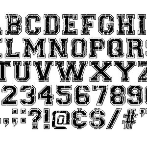 VARSITY DISTRESSED FONT Svg, Varsity distressed alphabet svg, Distressed Varsity letters and numbers cut files