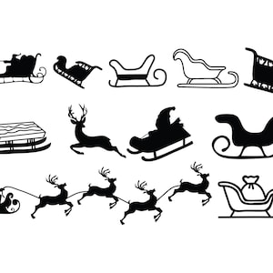 SANIE ŚWIĘTEGO MIKOŁAJA SVG, Clipart sań Świętego Mikołaja, Pliki Svg sań Świętego Mikołaja dla Cricut, Pliki Svg cięcia sań Świętego Mikołaja
