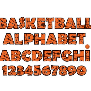 Archivos SVG del alfabeto de baloncesto, imágenes prediseñadas del alfabeto de baloncesto, alfabeto de baloncesto SVG para Cricut, números de baloncesto