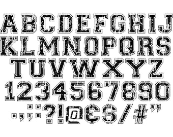 VARSITY DISTRESSED FONT Svg, Varsity distressed alphabet svg, Distressed Varsity letters and numbers cut files