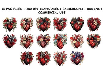 Imágenes prediseñadas de corazón floral gótico, archivos PNG de corazón floral gótico, fondo transparente Png para uso comercial