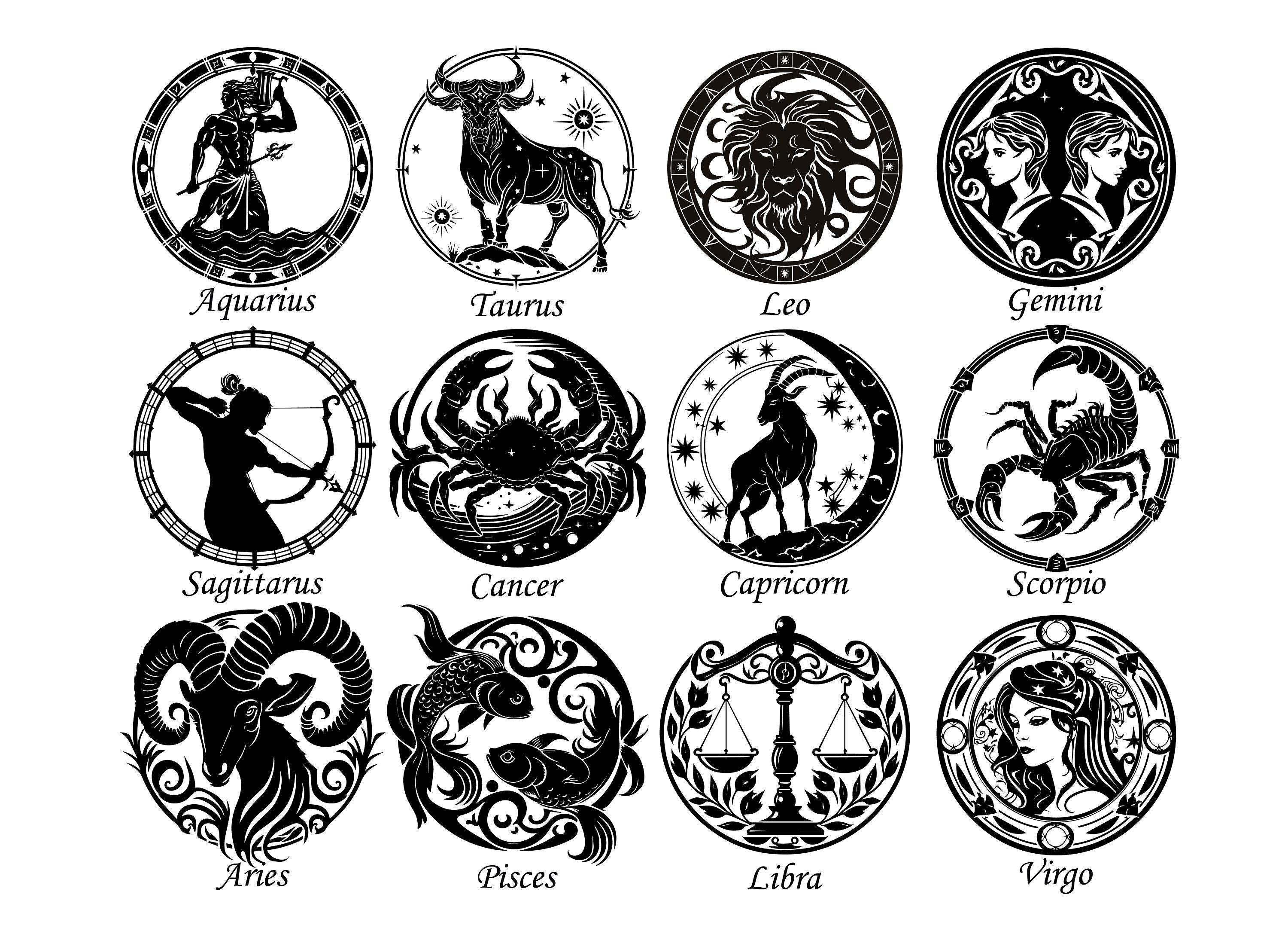 ZODIAC SIGN SVG, Zodiac Sign Clipart Bundle, Astrology signs Svg, Zodiac Sign for Cricut