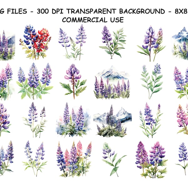 AQUARELLE LUPIN CLIPART, Aquarelle Lupin Clipart Png Files, Transparent Background Png pour un usage commercial