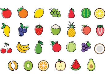 FRUIT ICONS SVG Files, Fruit Icons Clipart, Fruit Icons Svg FIles For Cricut, Fruit Cut Files