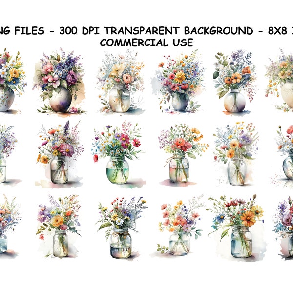 VASE Of FLOWERS WATERCOLOR Clipart Png, Wildflowers In Vase Watercolor Png, Wildflower Vase Png