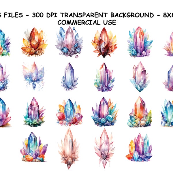 WATERCOLOR FAIRY CRYSTALS Clipart, Watercolor Fairy Crystals Clipart Png Files, Transparent Background Png for Commercial Use