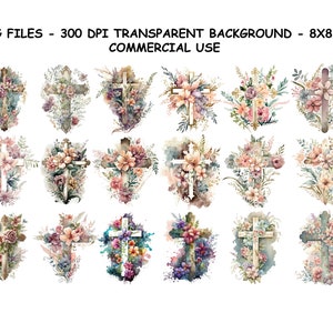 BLUMENKREUZ Aquarell Clipart, Blumenkreuz Aquarell Clipart Png, religiöses Kreuz Clipart Png