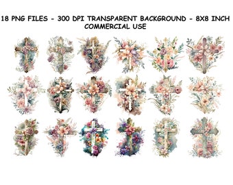 BLOMMAKORS AKVARELL Clipart, Blomkors Akvarell Clipart Png, Religiöst Kors Clipart Png