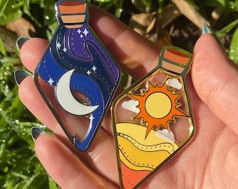 Sun and Moon Potion Bottle Transparent Enamel Pin // Couple / Friend / Set / Lapel Pin