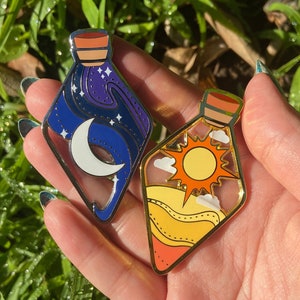 Sun and Moon Potion Bottle Transparent Enamel Pin // Couple / Friend / Set / Lapel Pin