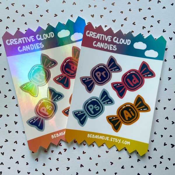 Creative Cloud Candies Sticker Sheet //  Graphic Design Water-Resistant Water Bottle Stickers/ Laptop Stickers/ Sparkly Holographic Decal