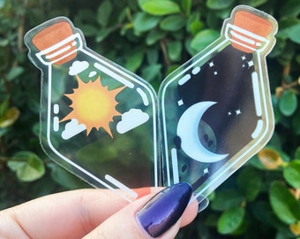 Sun and Moon Potion Bottle Transparent Stickers // Weatherproof Durable Vinyl Sticker for Laptops, Cars, Water Bottles