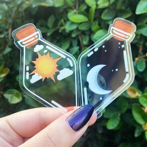 Sun and Moon Potion Bottle Transparent Stickers // Weatherproof Durable Vinyl Sticker for Laptops, Cars, Water Bottles