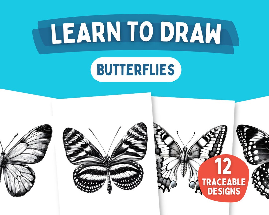 Butterflies Tracing Guide, Learn to Draw Butterflies, Tracing Art