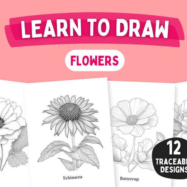 Flowers Tracing Guide, Learn to Draw Flowers, Tracing Art, Digital Download, How to Draw Flowers, Tracing Project