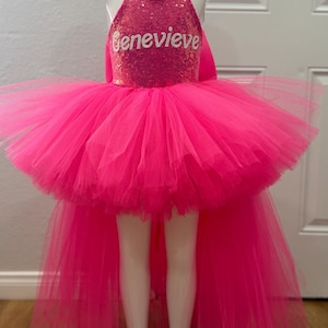 Custom Logo Sequin Hot Pink Chris Cross two piece Birthday Dress/ Halter top/ HOT PINK High Low Full Tutu With Jumbo Bow Detail and sequin