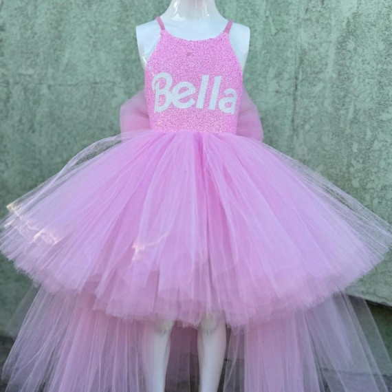 Pink Sequin Halter Tutu Dress: High-Low Skirt, Jumbo Bow