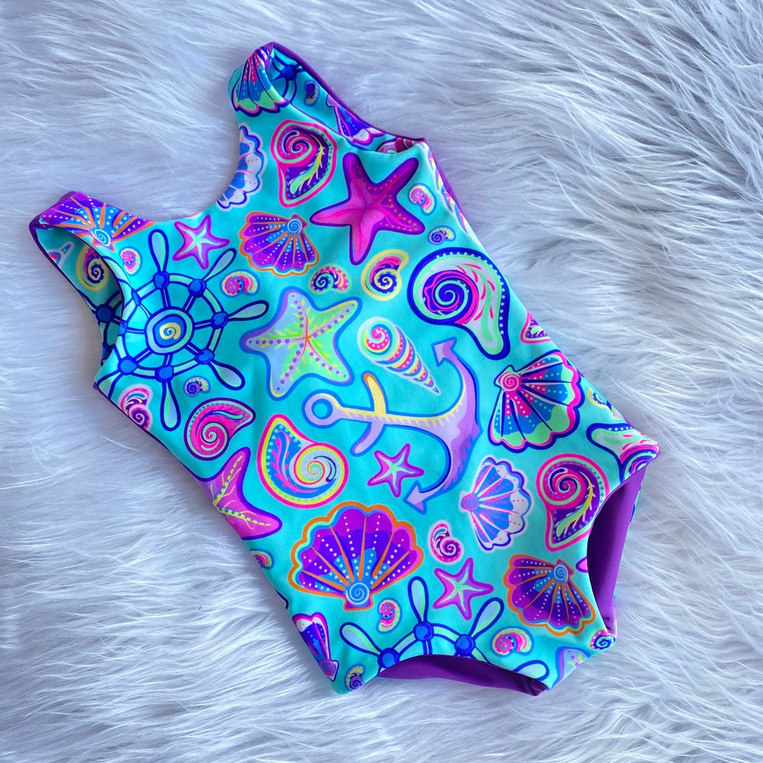 REVERSIBLE RASH SWIMSUIT Sea Shells,starsprintpurple,blue Spandex
