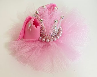 premier 1er anniversaire/ mini noeud gonflé à paillettes en tulle/ couronne en strass/ bandeau chapeau de fête || Ensemble / bandeaux pour bébé fille.