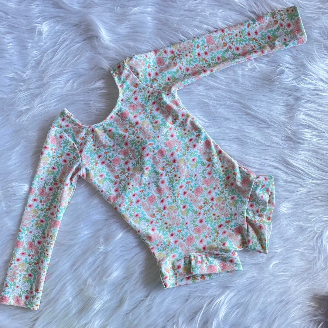 White Floral Rash Guard Baby Girl Swimwear Reversible Long Etsy