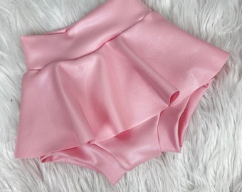 Bummies, baby Pink Metallic baby girl Skirt-Bummies. Glitter Metallic Toddler Girl, Newborn soft high waist shorts with skirt details