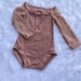 Mauve Dusty Pink Long Lace Sleeves Rib knit Off the shoulder Stretch Soft Leotard/body suit for newborn to toddlers 