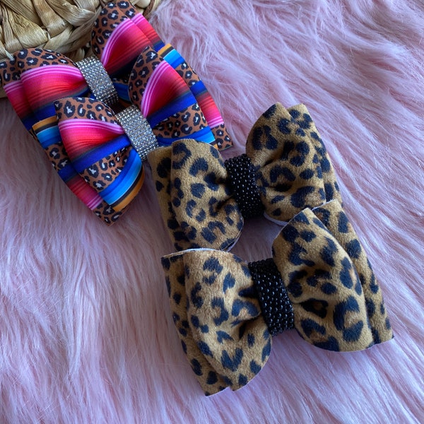 Serape Print, Cheetah Print Rhinestone Detail Pigtails bows, Fancy Pigtails set, Baby girl pigtail bows, Pigtails hairbows, Fashion hairbows