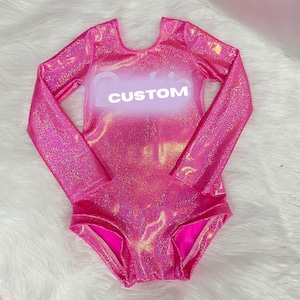 Personalized Hot Pink Metallic Bodysuit – Glittery Long-Sleeve Ballerina Leotard for Babies